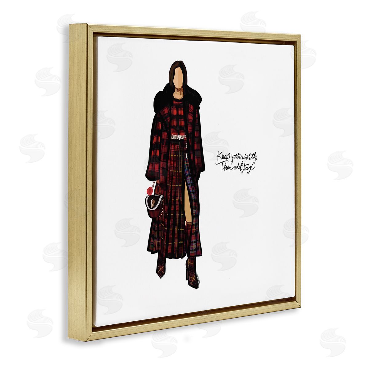 Amelia Noyes Know Your Worth Trendy Plaid Outfit Fashion Gold Floating Frame Canvas Wall Art Print