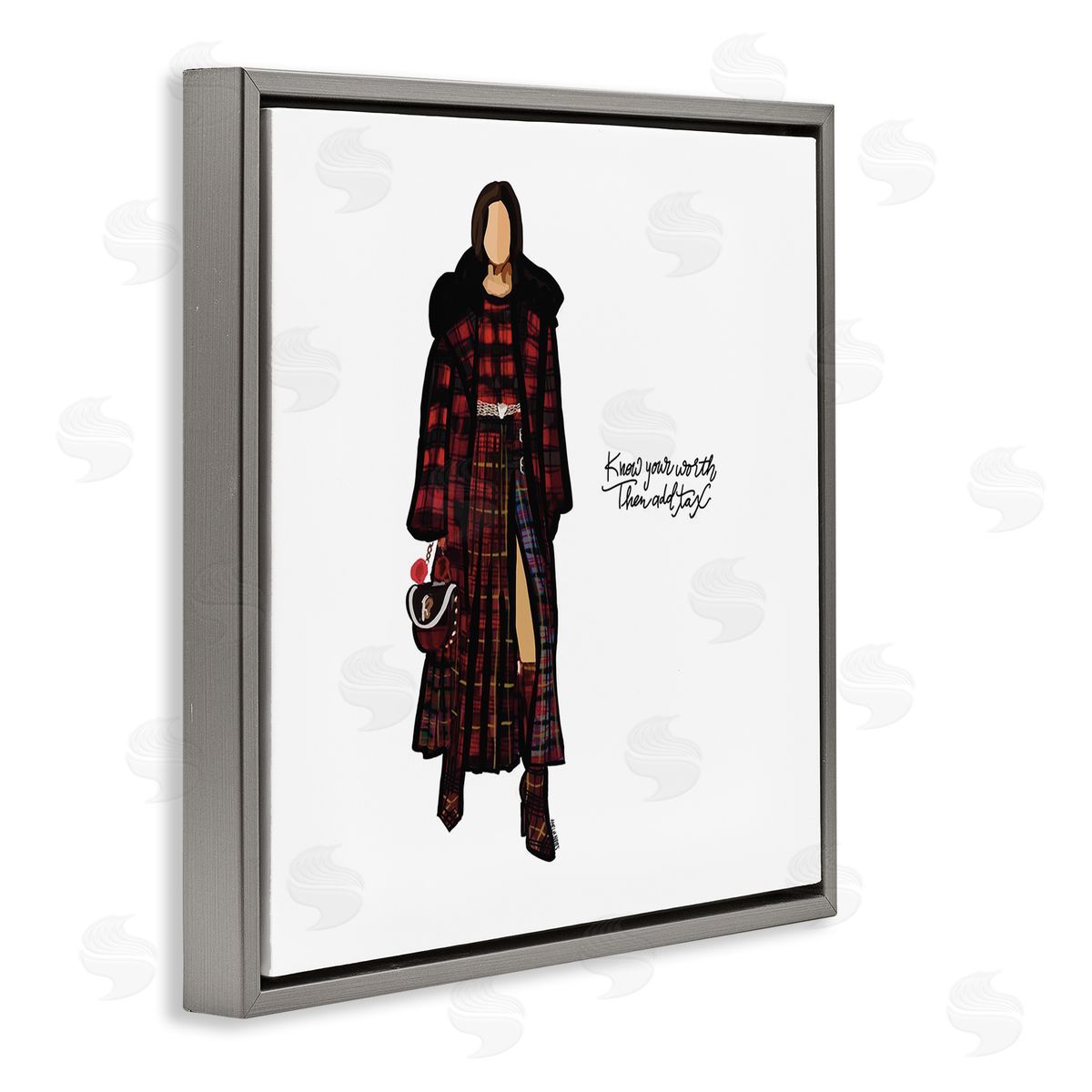 Amelia Noyes Know Your Worth Trendy Plaid Outfit Fashion Gray Floating Frame Canvas Wall Art Print
