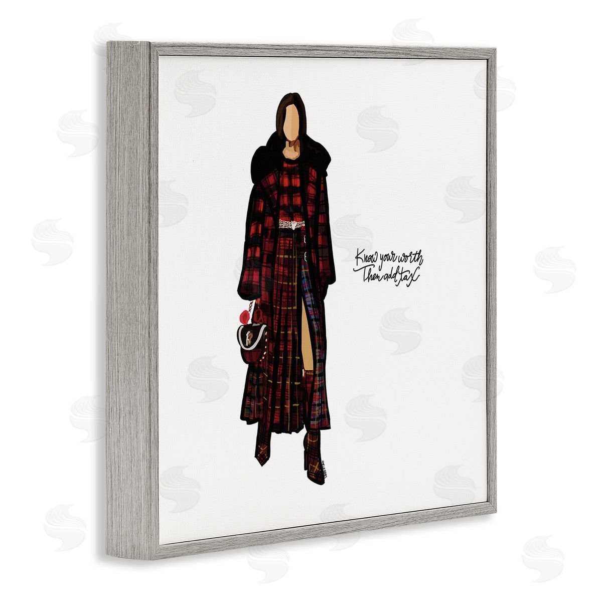 Amelia Noyes Know Your Worth Trendy Plaid Outfit Fashion Gray Framed Glicee Wall Art Print