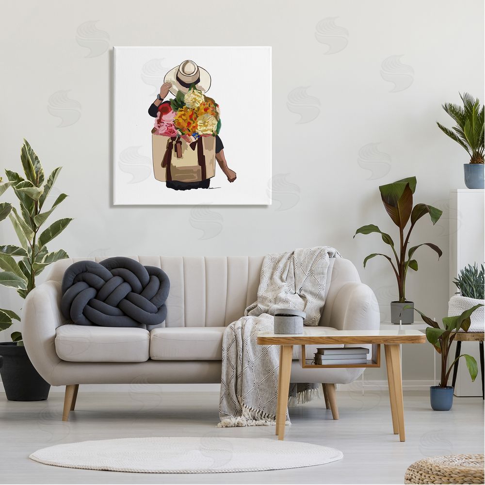 Amelia Noyes Floral Backpack Mixed Blooms Summertime Sun Hat Canvas Wall Art in Room