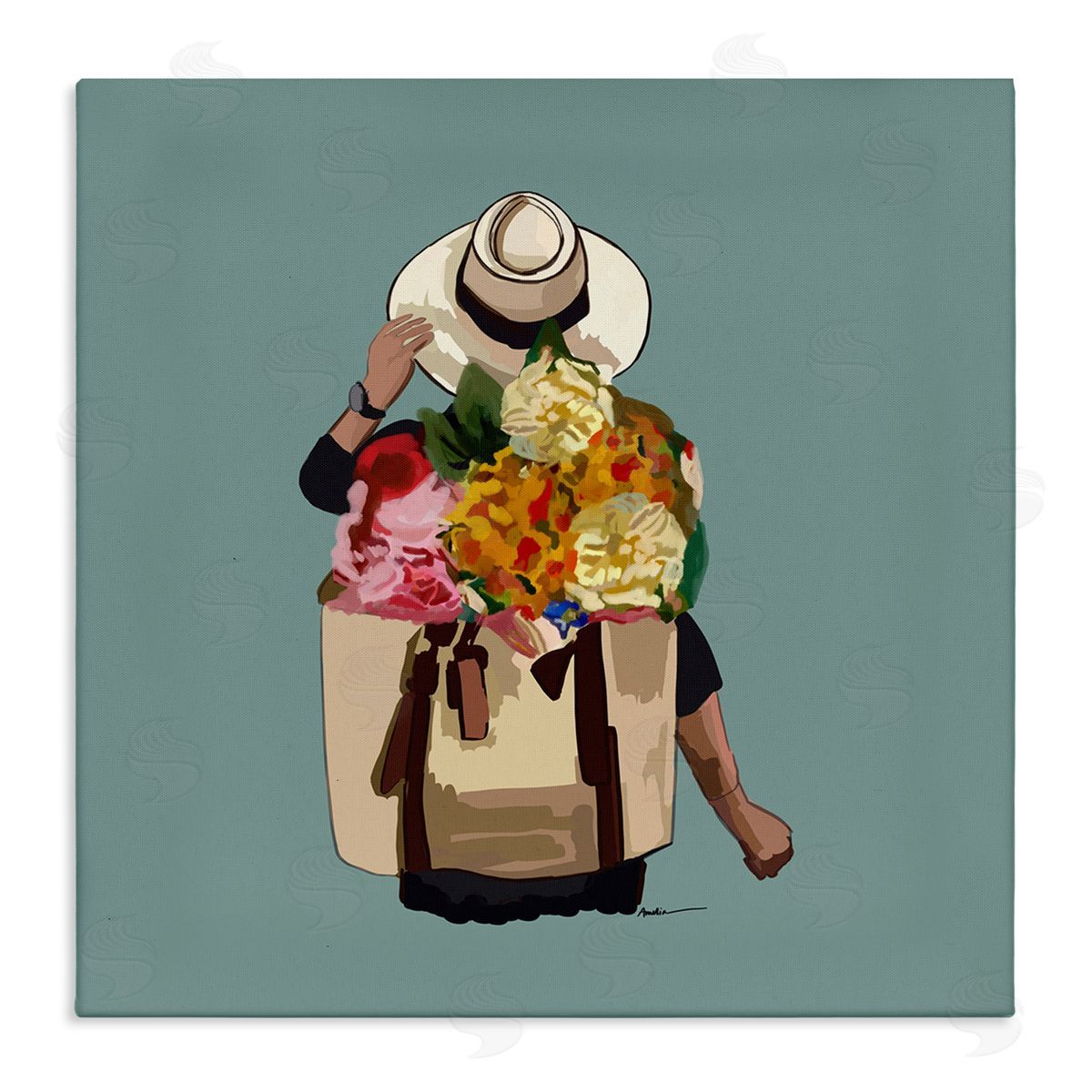 Amelia Noyes Mixed Flower Arrangement Backpack Summer Blooms  Stretched Canvas Wall Art Print