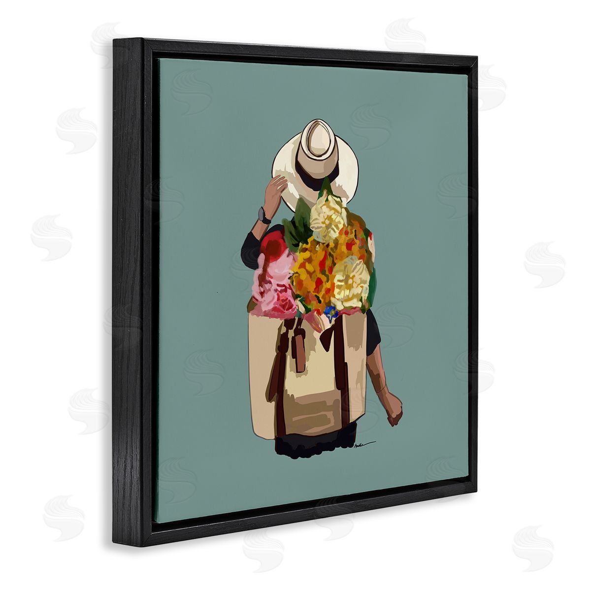 Amelia Noyes Mixed Flower Arrangement Backpack Summer Blooms  Black Floating Frame Canvas Wall Art Print