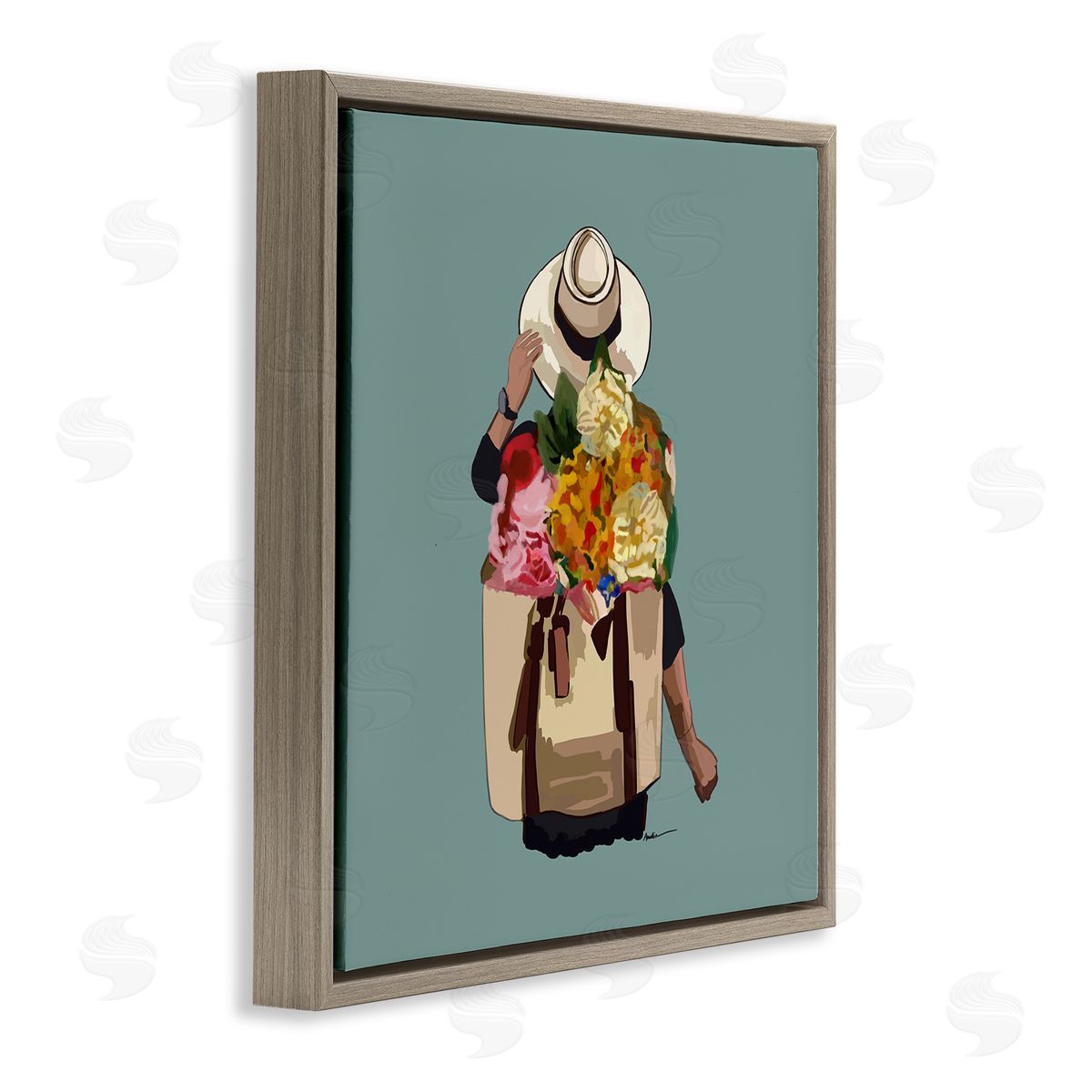 Amelia Noyes Mixed Flower Arrangement Backpack Summer Blooms  Brown Floating Frame Canvas Wall Art Print