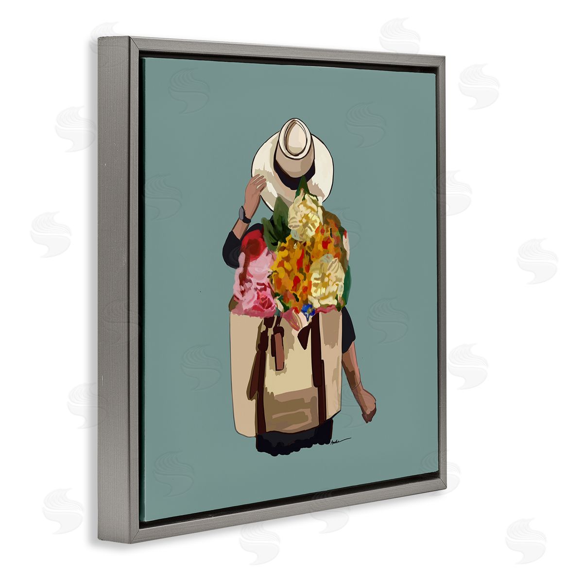 Amelia Noyes Mixed Flower Arrangement Backpack Summer Blooms  Gray Floating Frame Canvas Wall Art Print