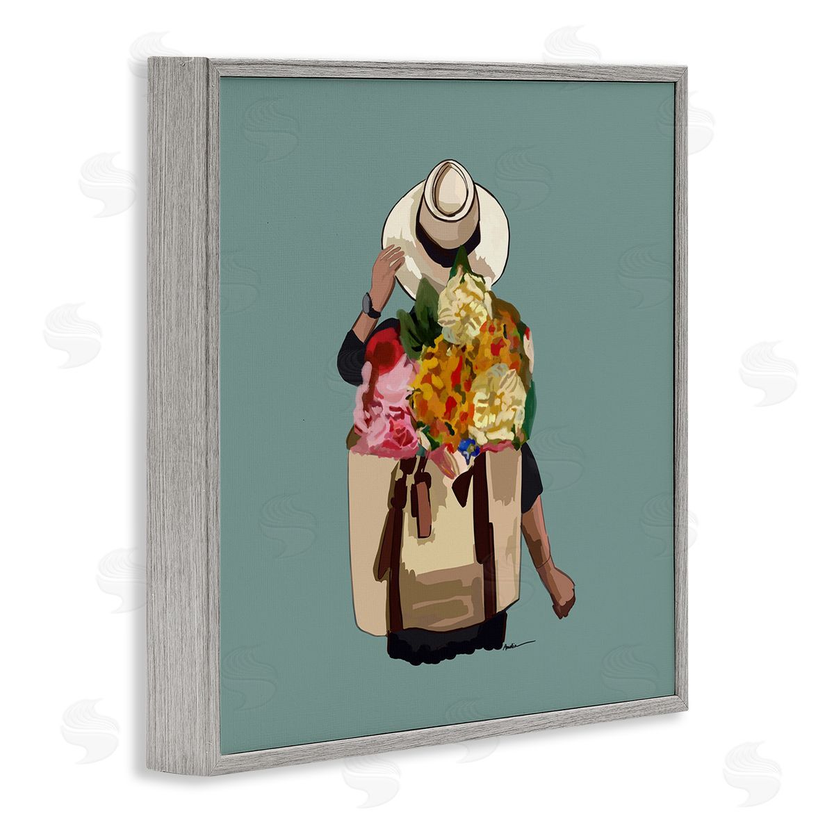 Amelia Noyes Mixed Flower Arrangement Backpack Summer Blooms  Gray Framed Glicee Wall Art Print