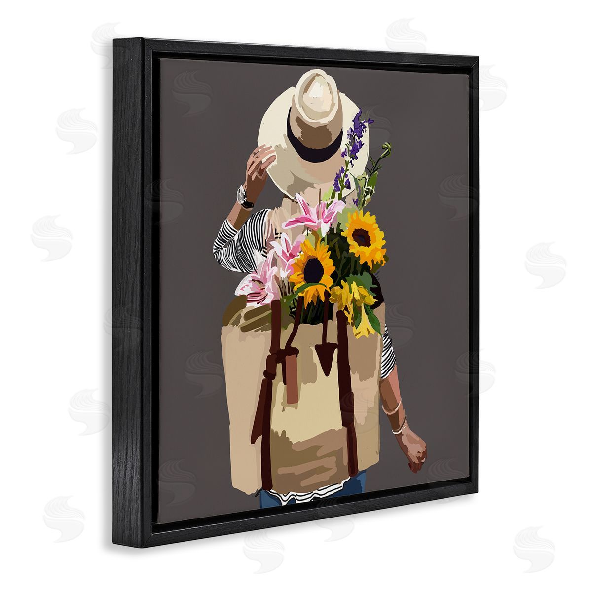 Amelia Noyes Varied Flower Arrangement Blossoms Backpack Bouquet Black Floating Frame Canvas Wall Art Print