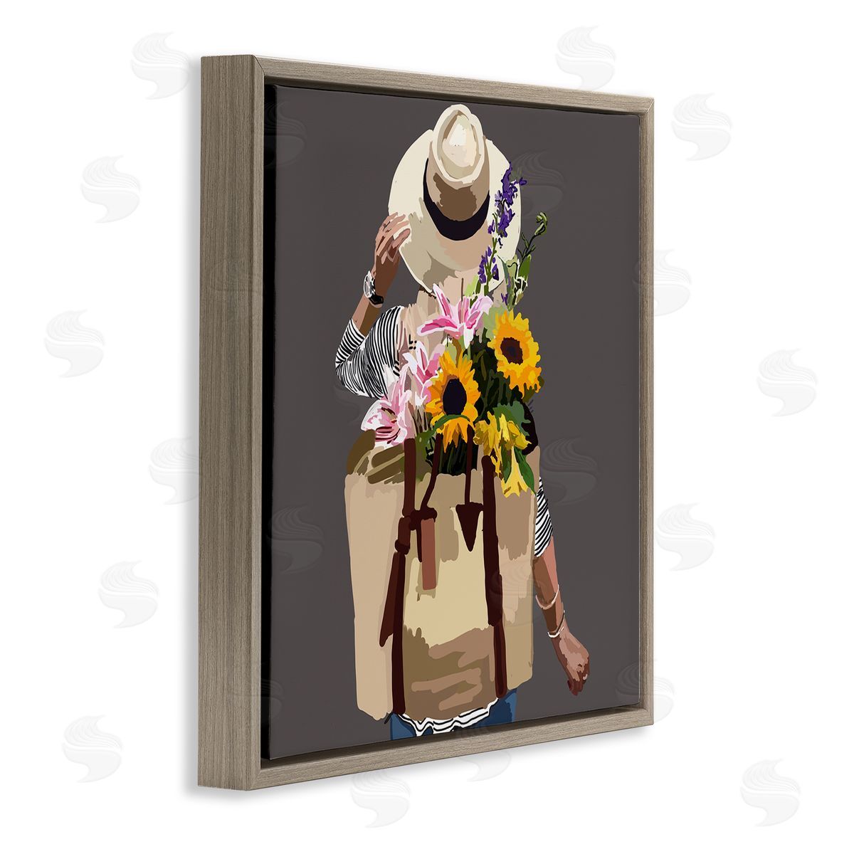 Amelia Noyes Varied Flower Arrangement Blossoms Backpack Bouquet Brown Floating Frame Canvas Wall Art Print