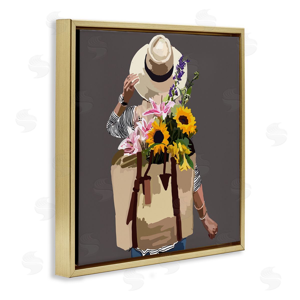 Amelia Noyes Varied Flower Arrangement Blossoms Backpack Bouquet Gold Floating Frame Canvas Wall Art Print