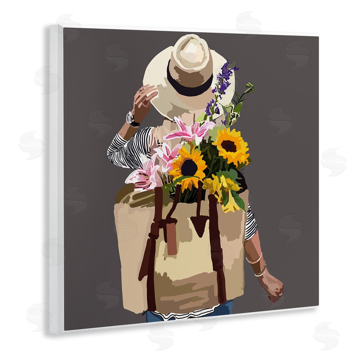 Amelia Noyes Varied Flower Arrangement Blossoms Backpack Bouquet Wooden Wall Plaque Art Print