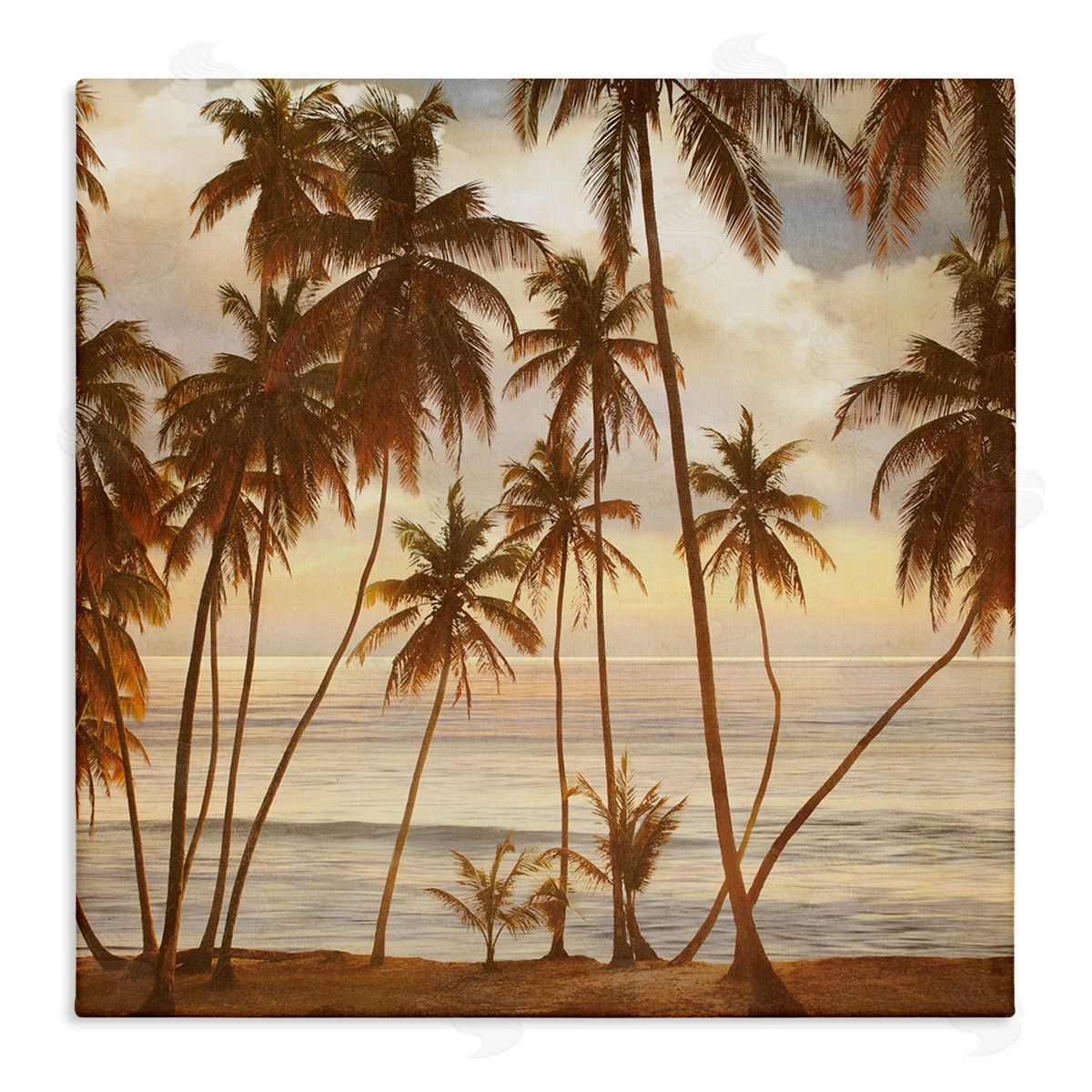 John Seba Tropical Palm Trees Overlooking Warm Ocean View Stretched Canvas Wall Art Print
