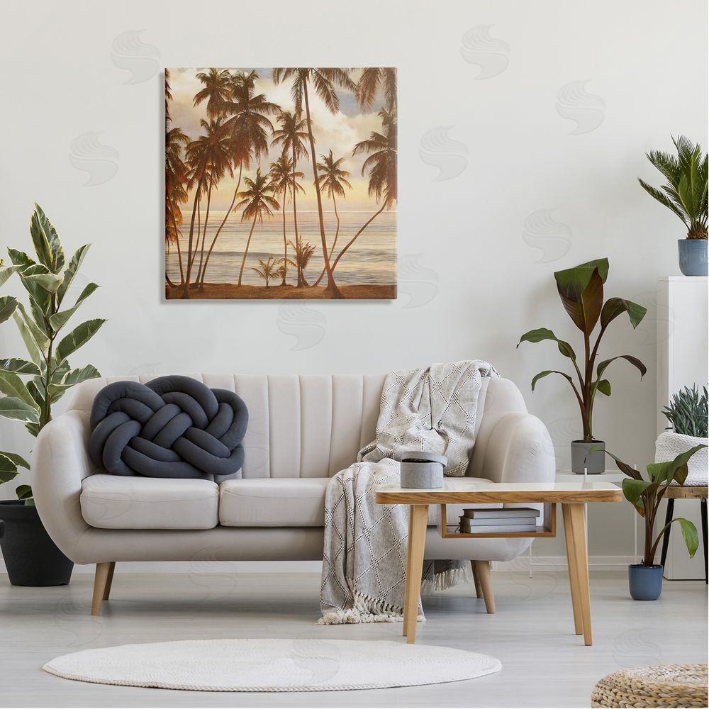 John Seba Tropical Palm Trees Overlooking Warm Ocean View Canvas Wall Art in Room
