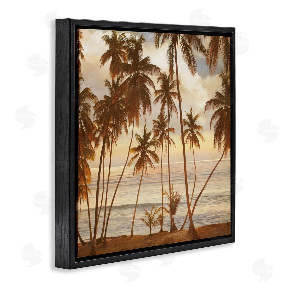 John Seba Tropical Palm Trees Overlooking Warm Ocean View Black Floating Frame Canvas Wall Art Print