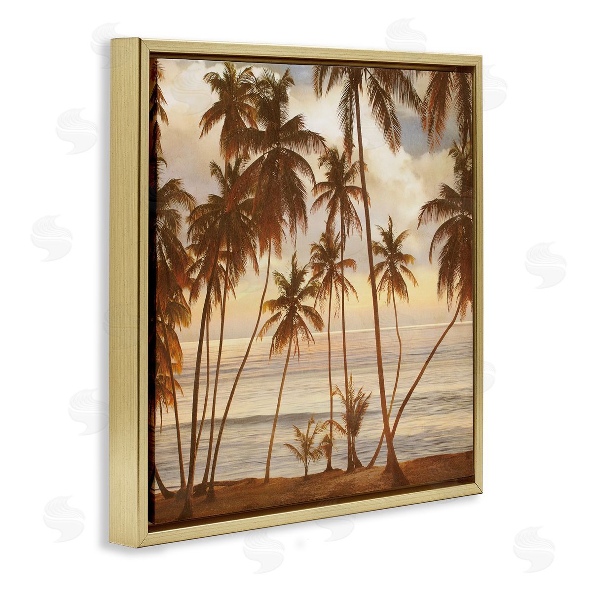 John Seba Tropical Palm Trees Overlooking Warm Ocean View Gold Floating Frame Canvas Wall Art Print