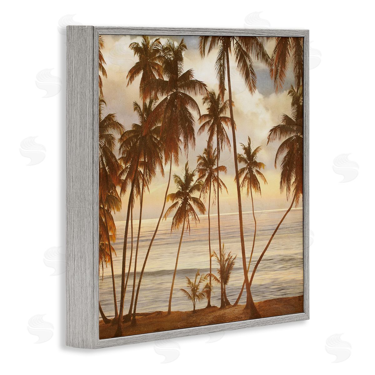 John Seba Tropical Palm Trees Overlooking Warm Ocean View Gray Framed Glicee Wall Art Print