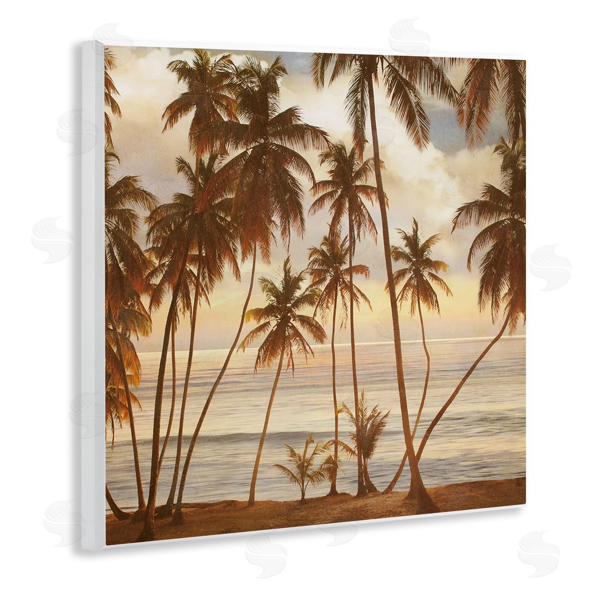 John Seba Tropical Palm Trees Overlooking Warm Ocean View Wooden Wall Plaque Art Print