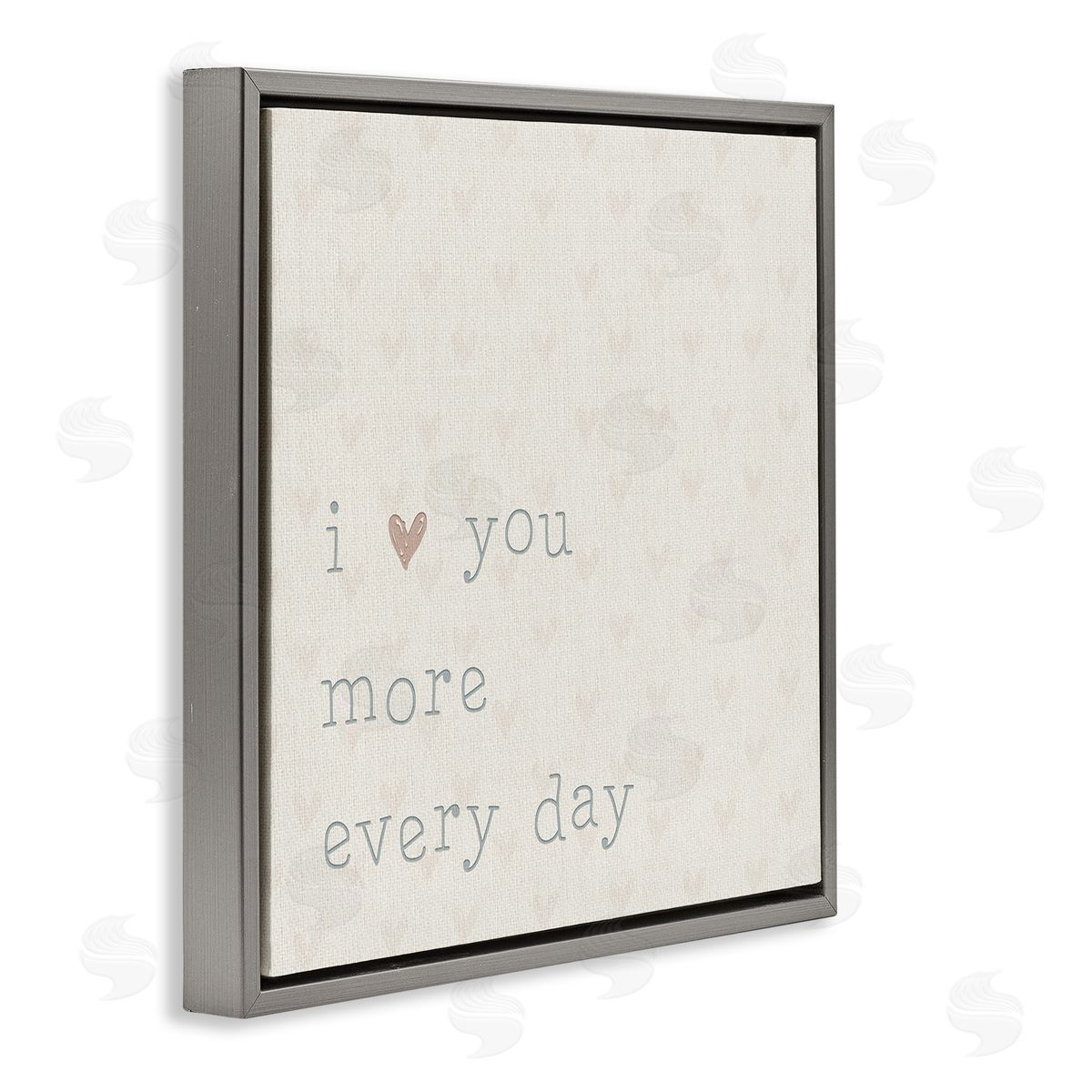 CAD Designs Love You More Casual Heart Print Pattern  Gray Floating Frame Canvas Wall Art Print