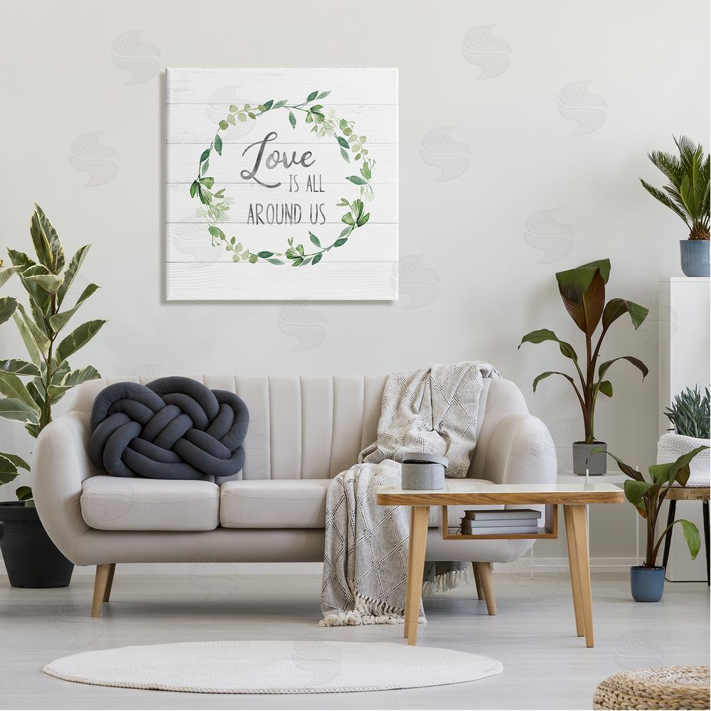 Carol Robinson Love All Around Us Plank Patterned Typography Canvas Wall Art in Room