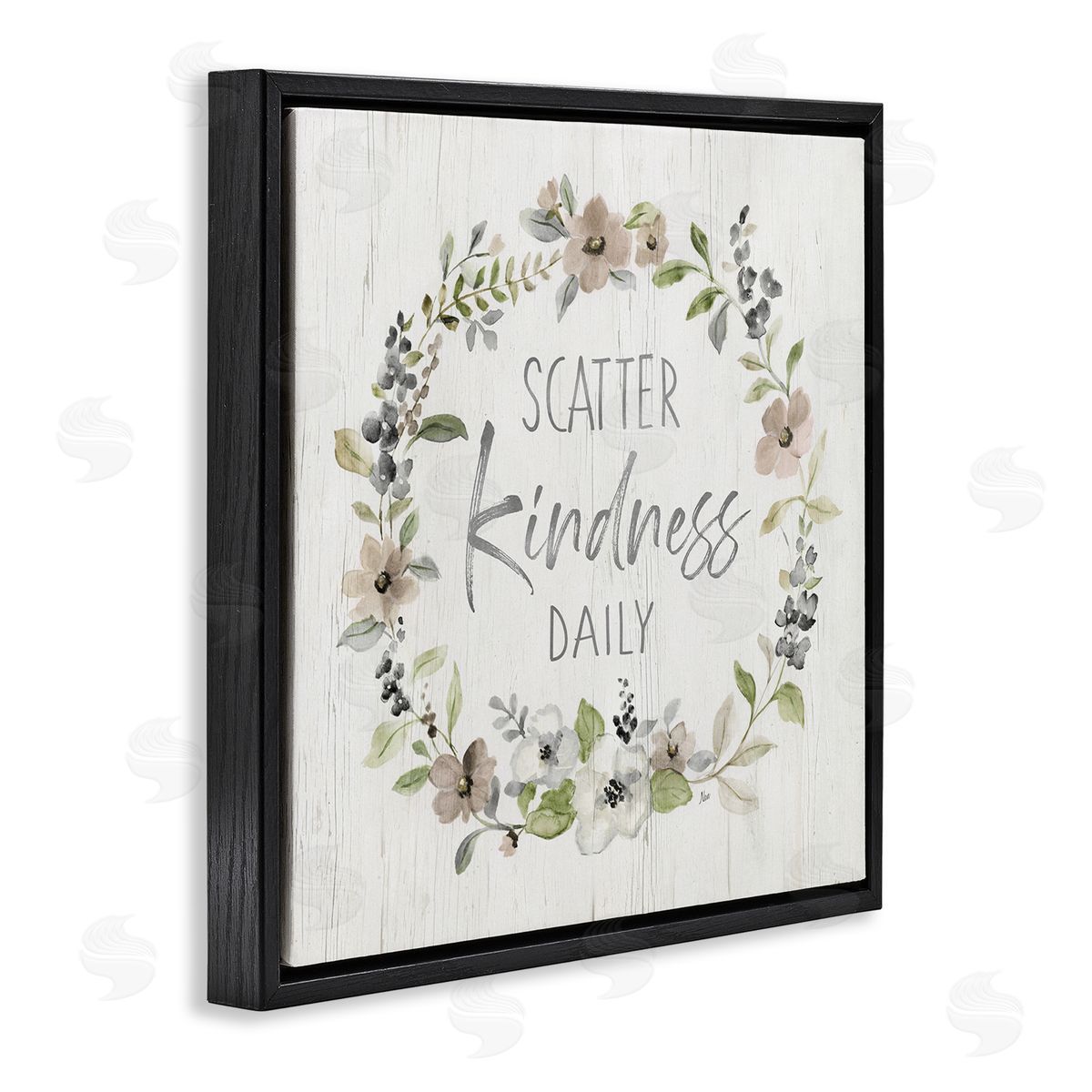 Nan Scatter Kindness Daily Blooming Shabby Chic Wreath  Black Floating Frame Canvas Wall Art Print