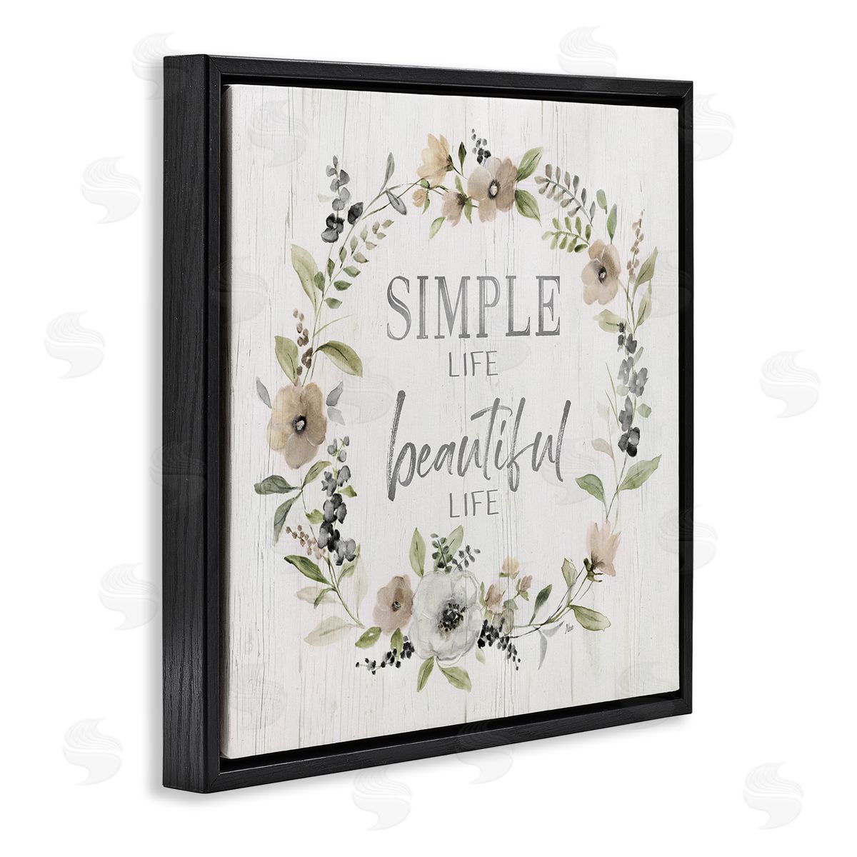 Nan Simple Beautiful Life Uplifting Flower Blossoms Phrase  Black Floating Frame Canvas Wall Art Print