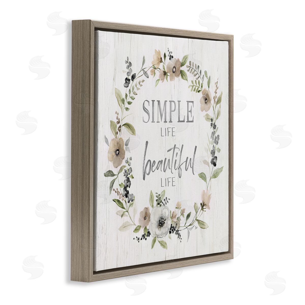 Nan Simple Beautiful Life Uplifting Flower Blossoms Phrase  Brown Floating Frame Canvas Wall Art Print