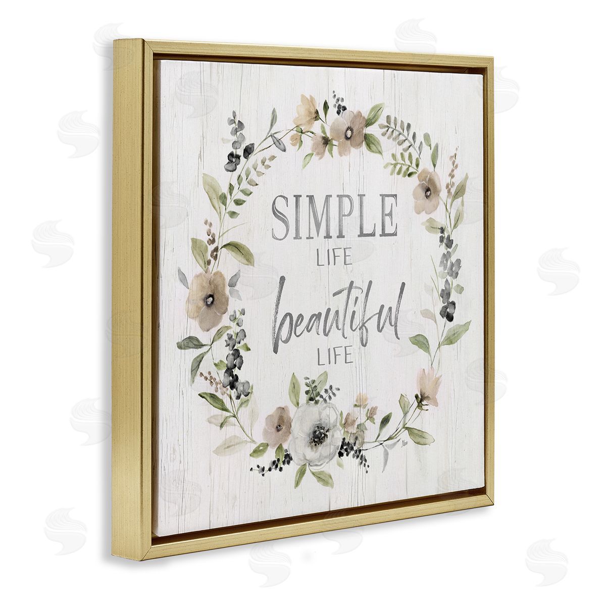 Nan Simple Beautiful Life Uplifting Flower Blossoms Phrase  Gold Floating Frame Canvas Wall Art Print