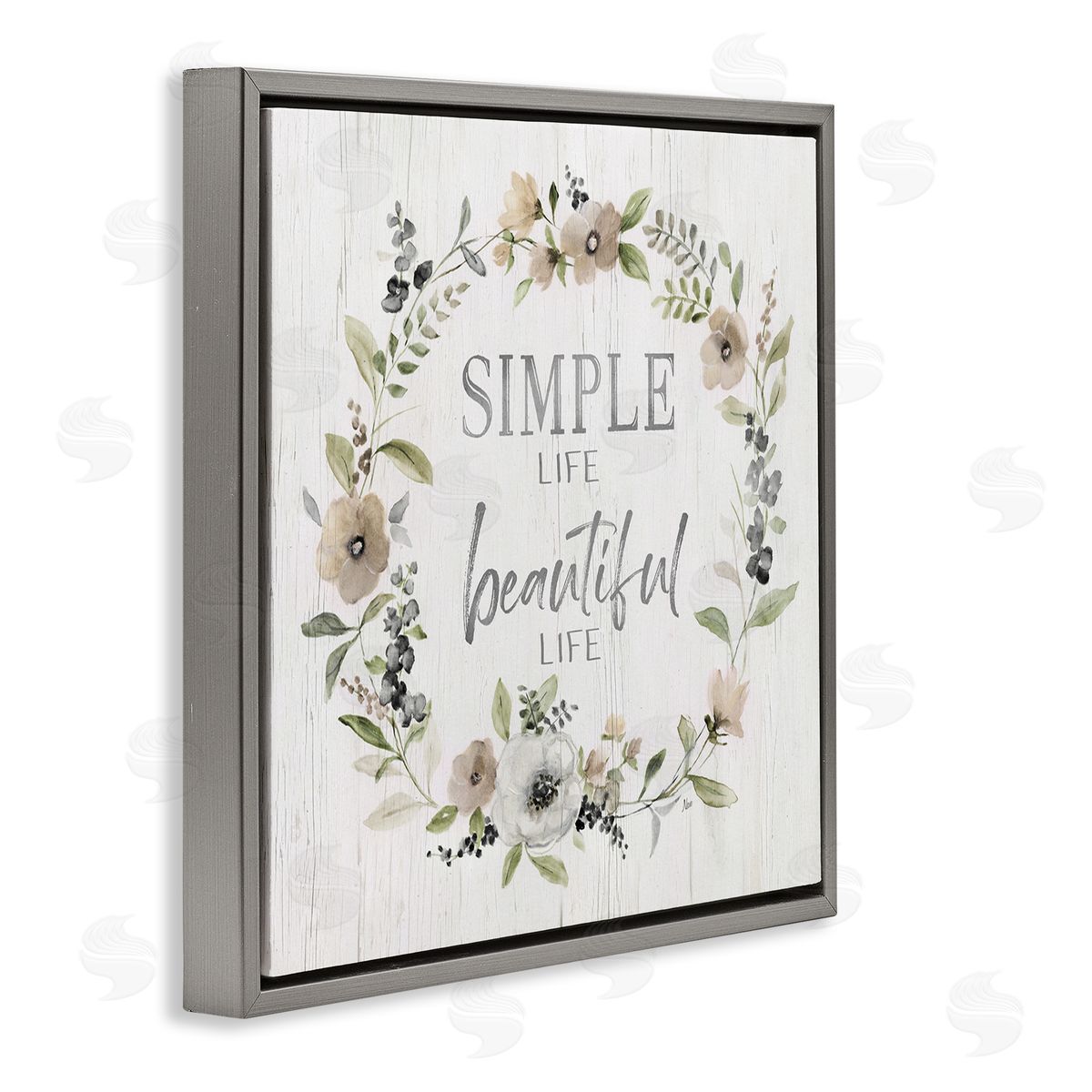 Nan Simple Beautiful Life Uplifting Flower Blossoms Phrase  Gray Floating Frame Canvas Wall Art Print