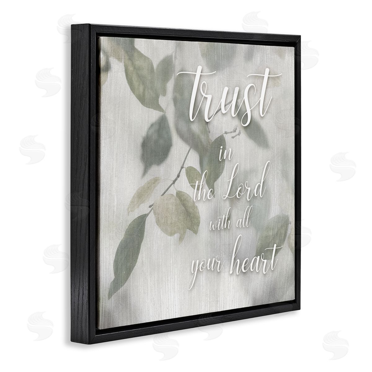 Irene Weisz Trust The Lord Motivating Religious Quote Botanical Leaves Black Floating Frame Canvas Wall Art Print