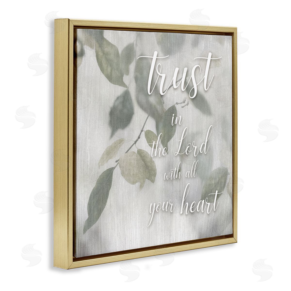 Irene Weisz Trust The Lord Motivating Religious Quote Botanical Leaves Gold Floating Frame Canvas Wall Art Print
