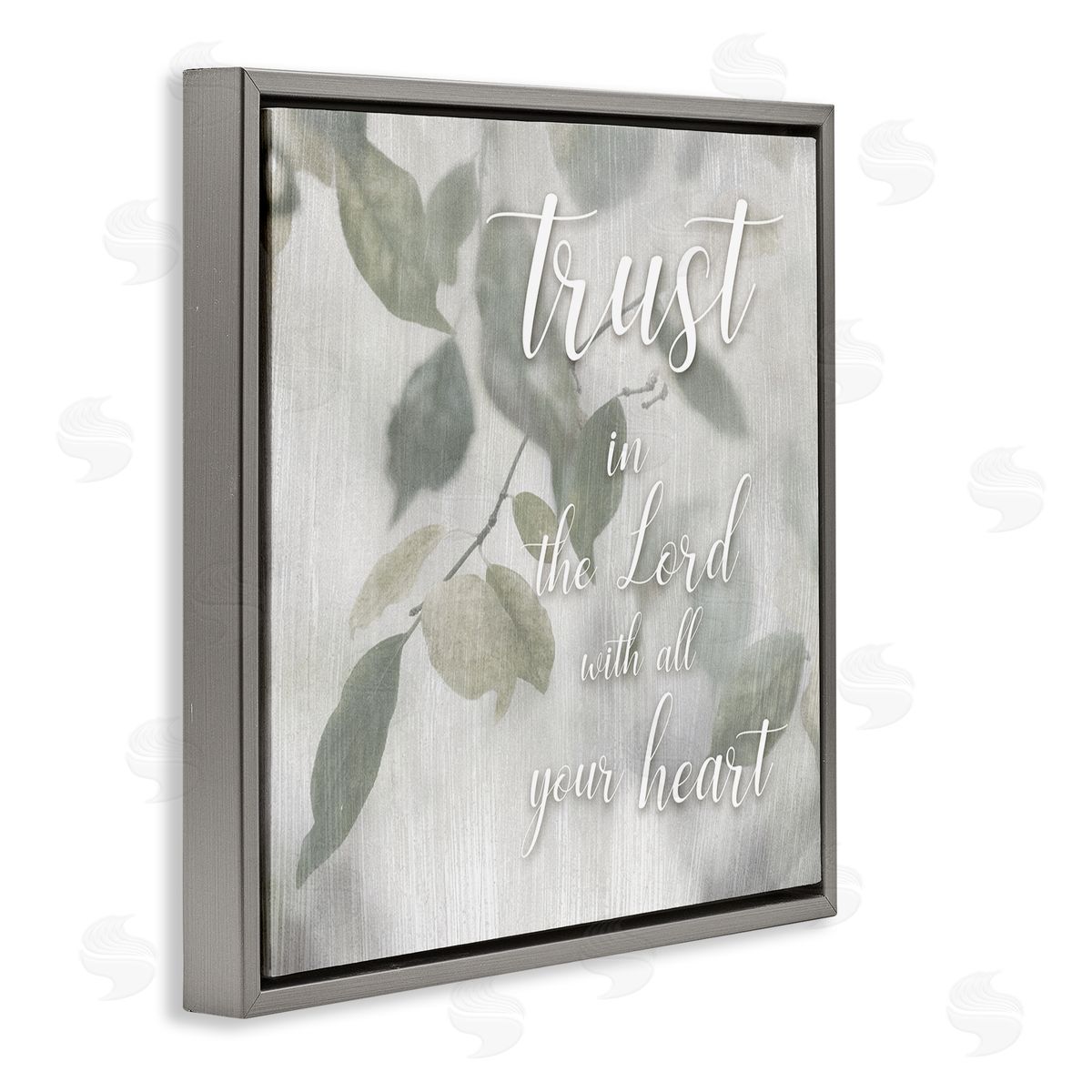 Irene Weisz Trust The Lord Motivating Religious Quote Botanical Leaves Gray Floating Frame Canvas Wall Art Print