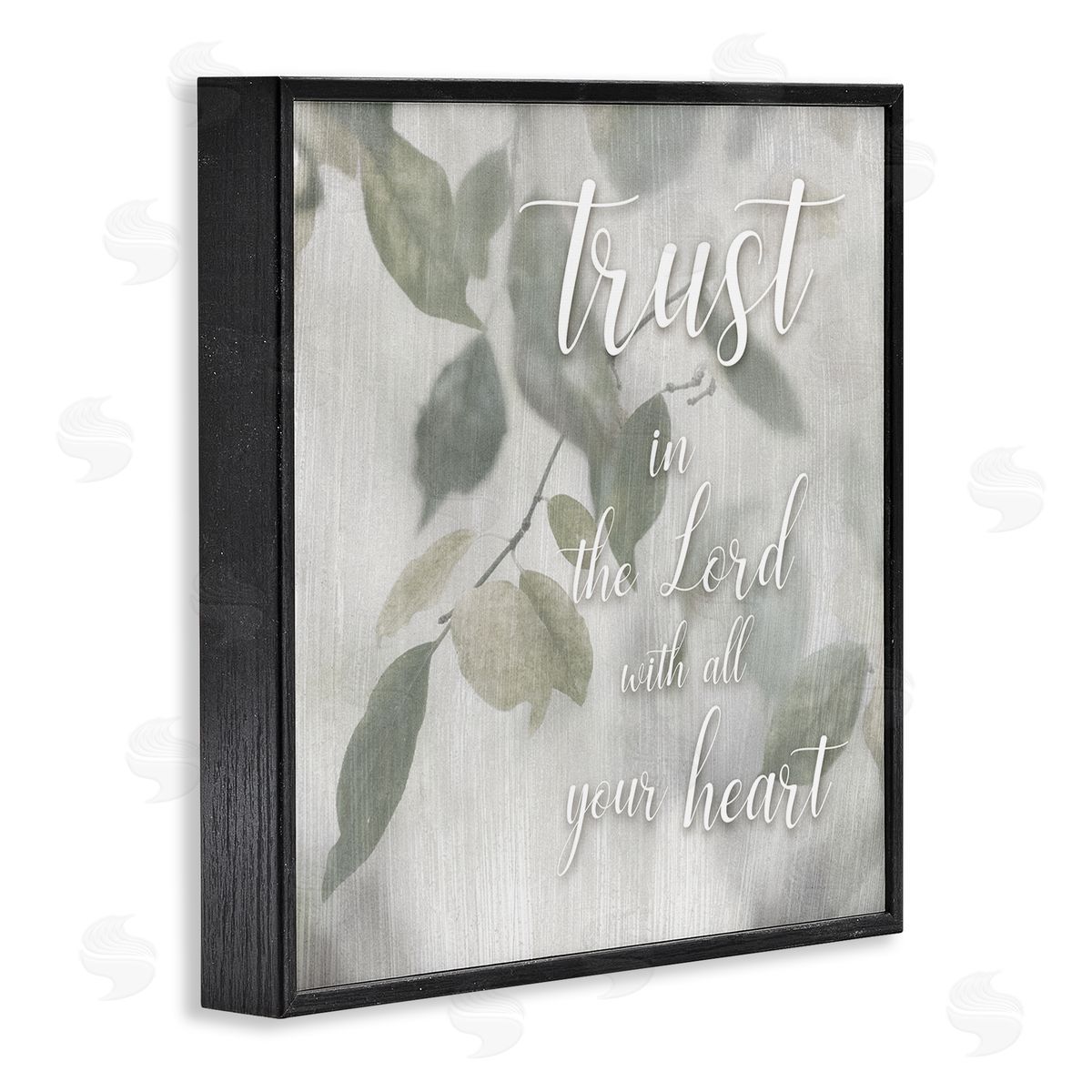 Irene Weisz Trust The Lord Motivating Religious Quote Botanical Leaves Black Framed Glicee Wall Art Print