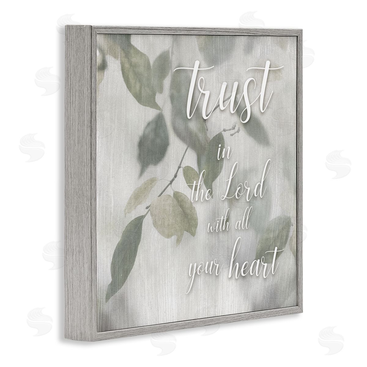 Irene Weisz Trust The Lord Motivating Religious Quote Botanical Leaves Gray Framed Glicee Wall Art Print