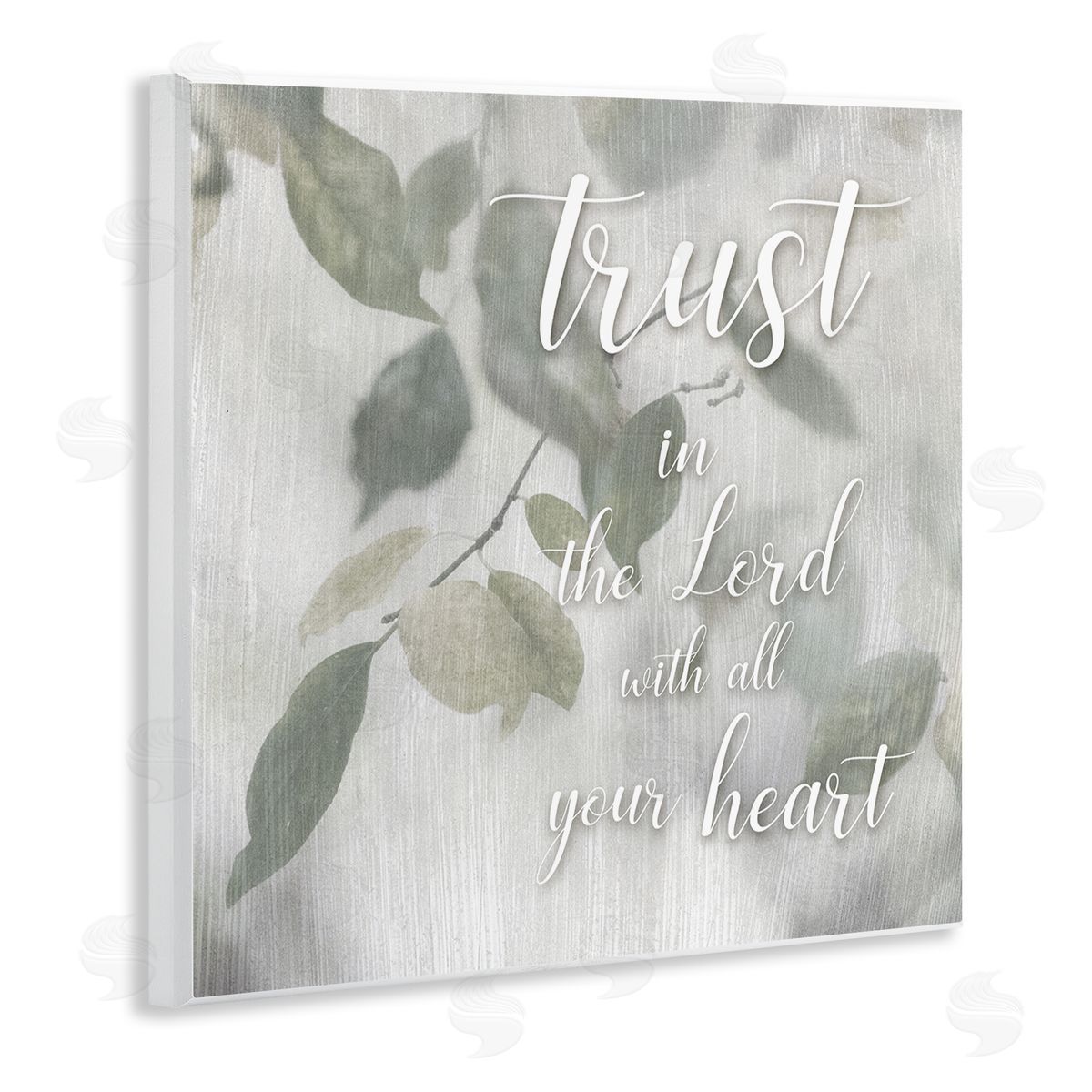 Irene Weisz Trust The Lord Motivating Religious Quote Botanical Leaves Wooden Wall Plaque Art Print