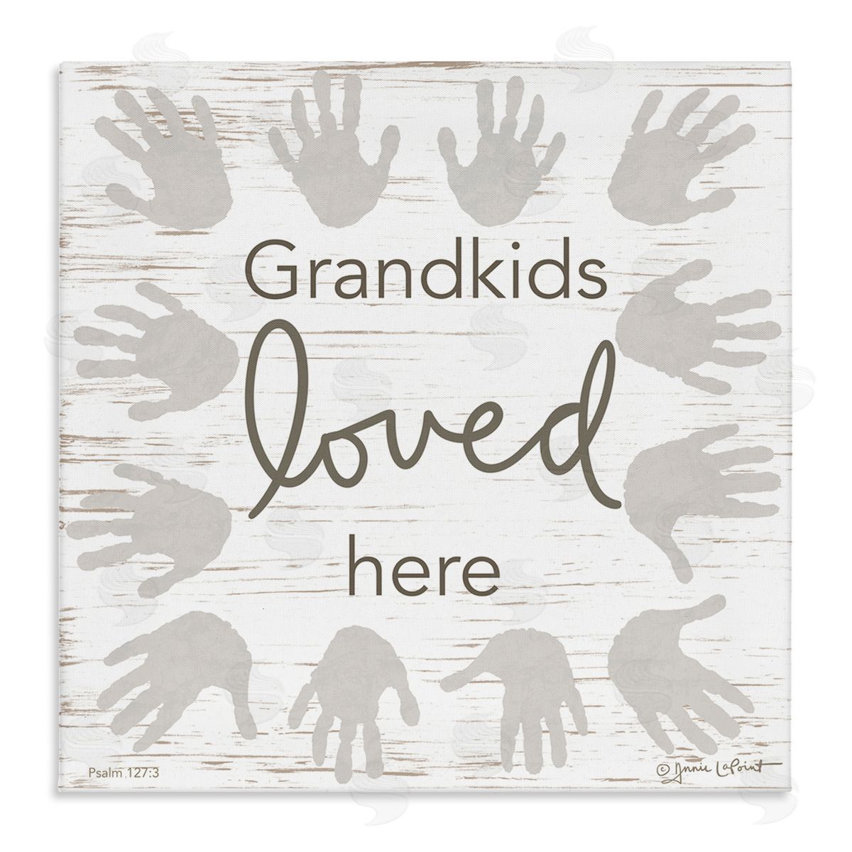 Annie LaPoint Grandkids Loved Here Fun Family Grandparents Handprints Stretched Canvas Wall Art Print