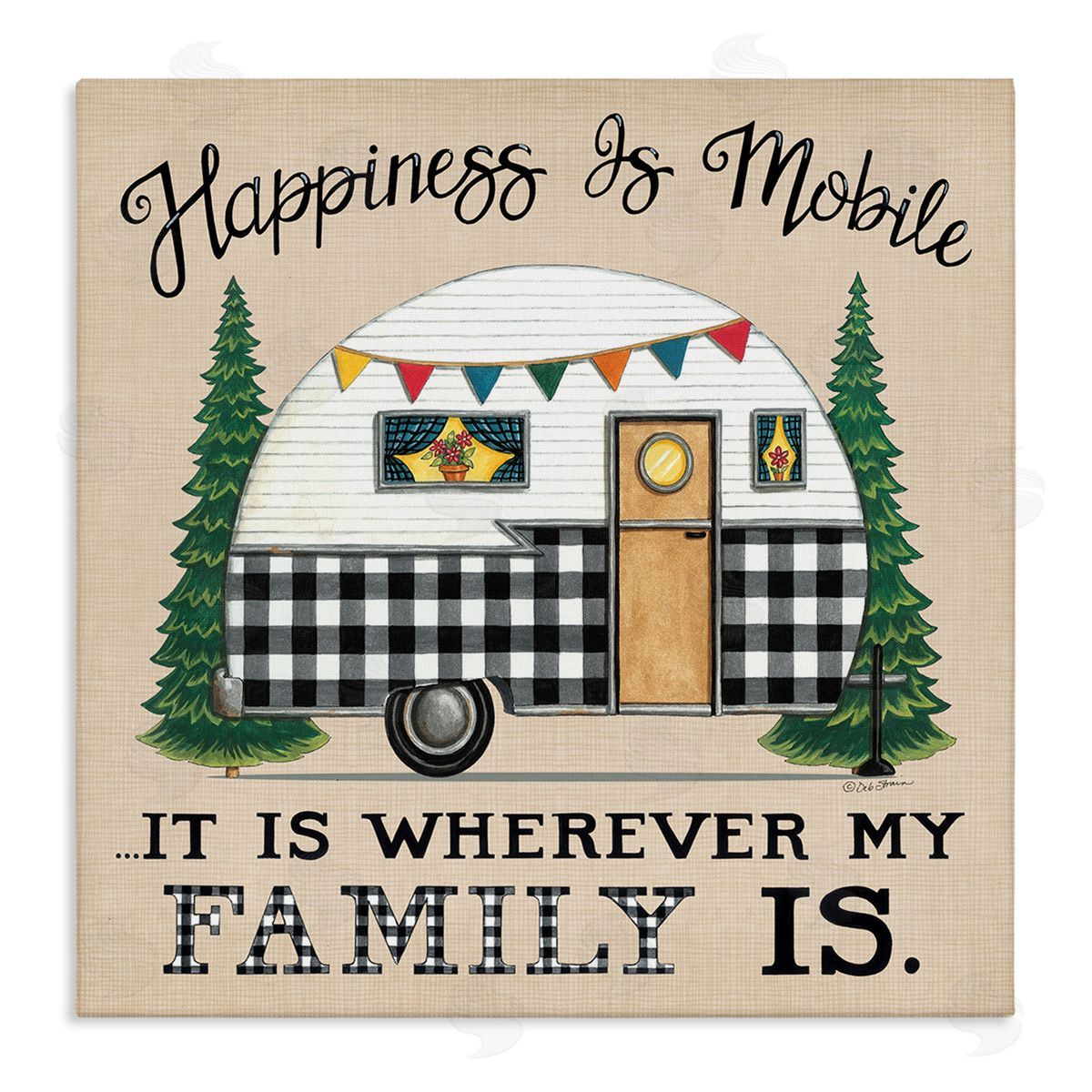 Deb Strain Happiness Where Family Is Uplifting Plaid Camping Van Stretched Canvas Wall Art Print