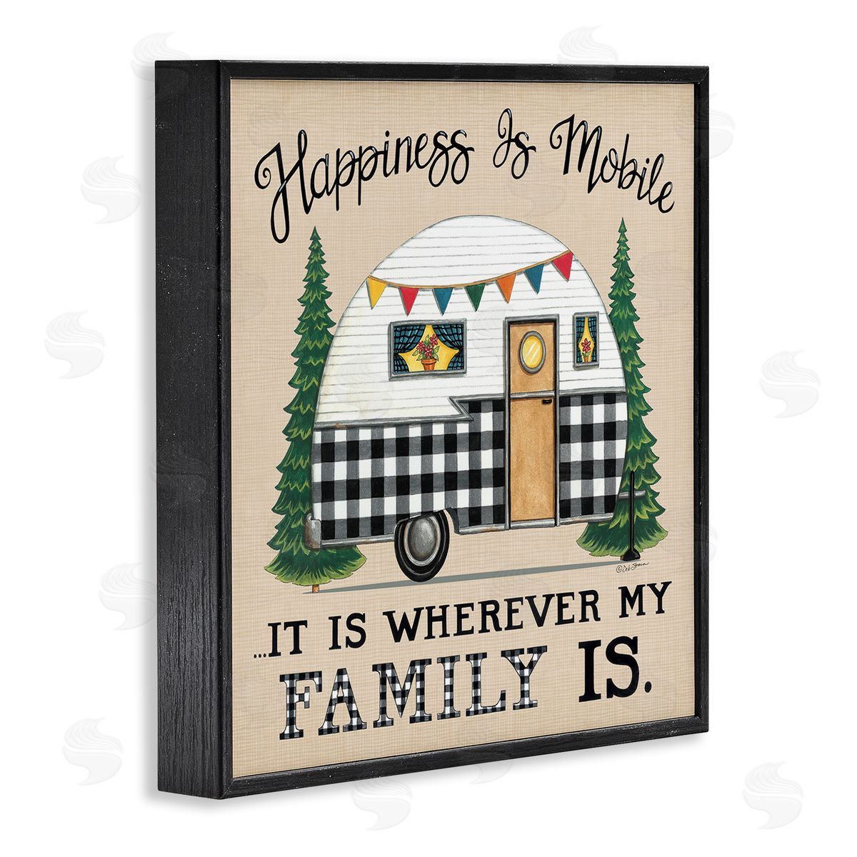 Deb Strain Happiness Where Family Is Uplifting Plaid Camping Van Black Framed Glicee Wall Art Print