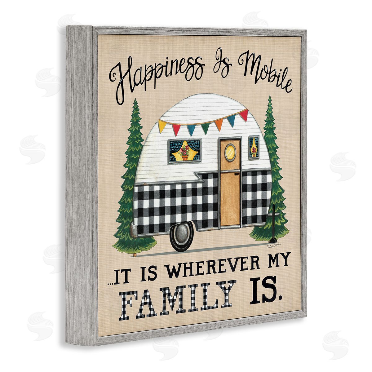 Deb Strain Happiness Where Family Is Uplifting Plaid Camping Van Gray Framed Glicee Wall Art Print