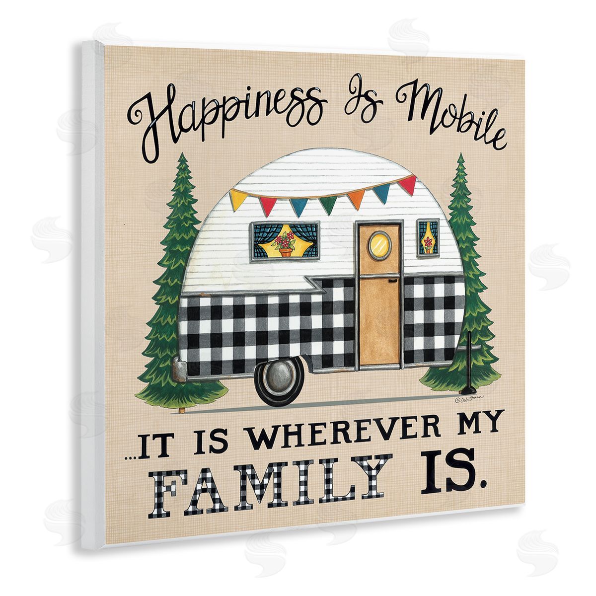 Deb Strain Happiness Where Family Is Uplifting Plaid Camping Van Wooden Wall Plaque Art Print