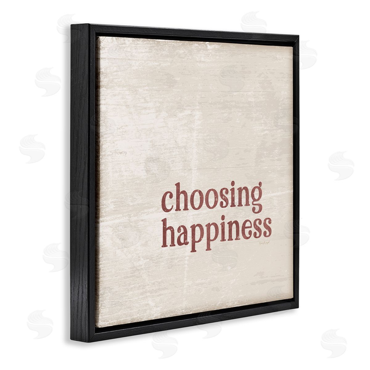 Jennifer Pugh Choosing Happiness Rustic Grain Pattern Phrase Black Floating Frame Canvas Wall Art Print