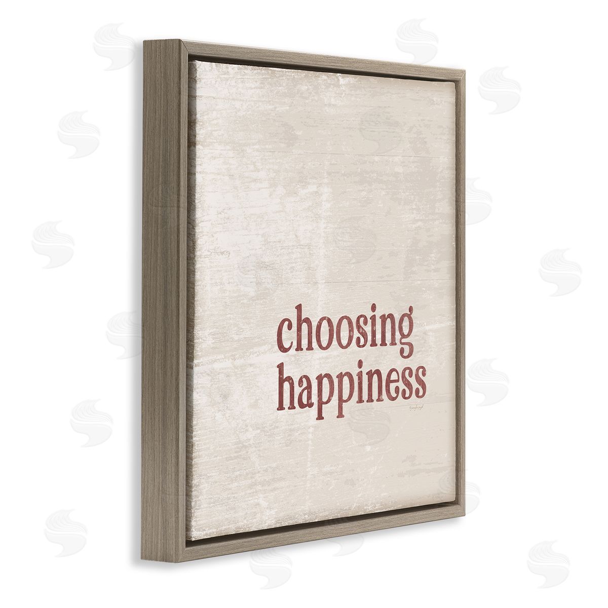 Jennifer Pugh Choosing Happiness Rustic Grain Pattern Phrase Brown Floating Frame Canvas Wall Art Print