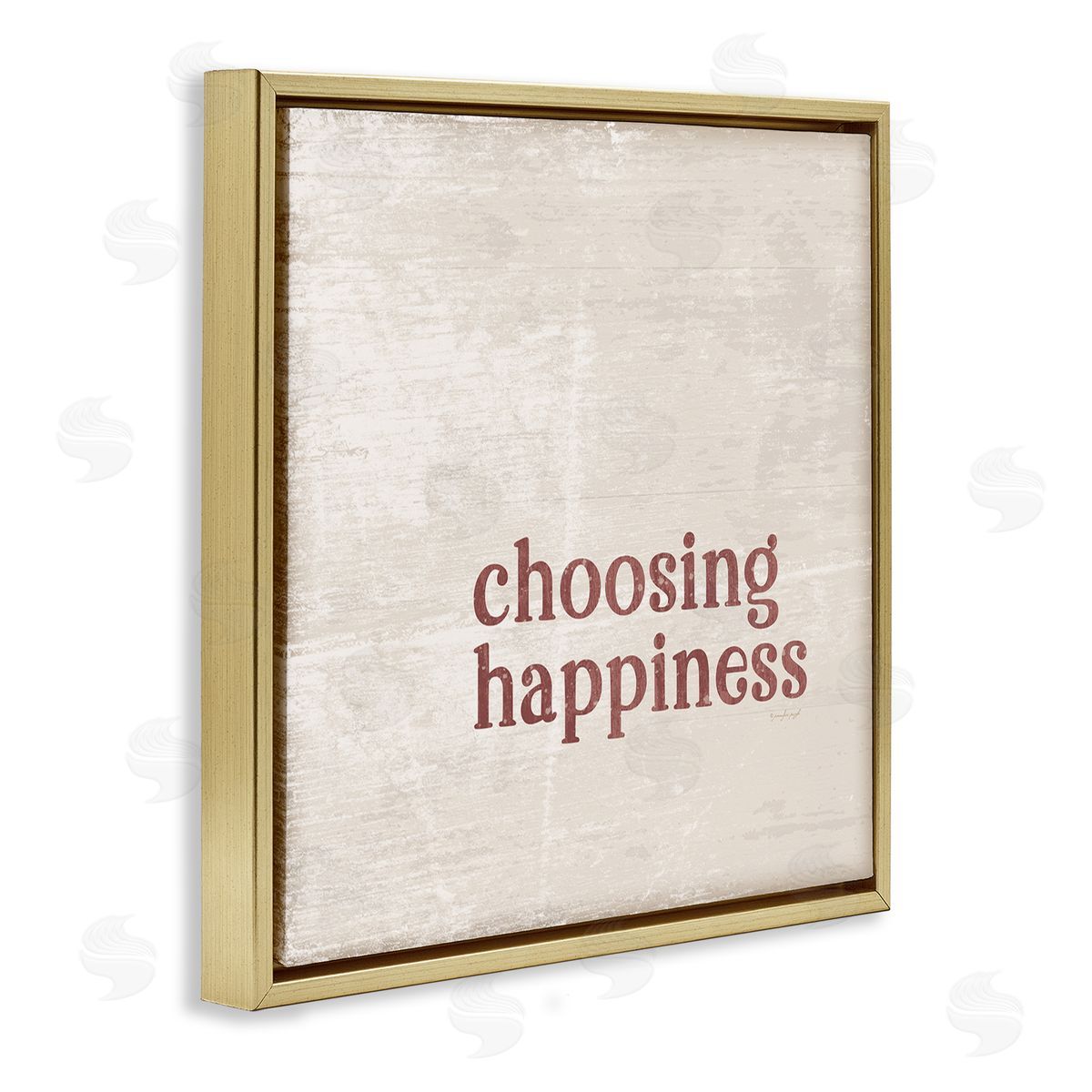 Jennifer Pugh Choosing Happiness Rustic Grain Pattern Phrase Gold Floating Frame Canvas Wall Art Print