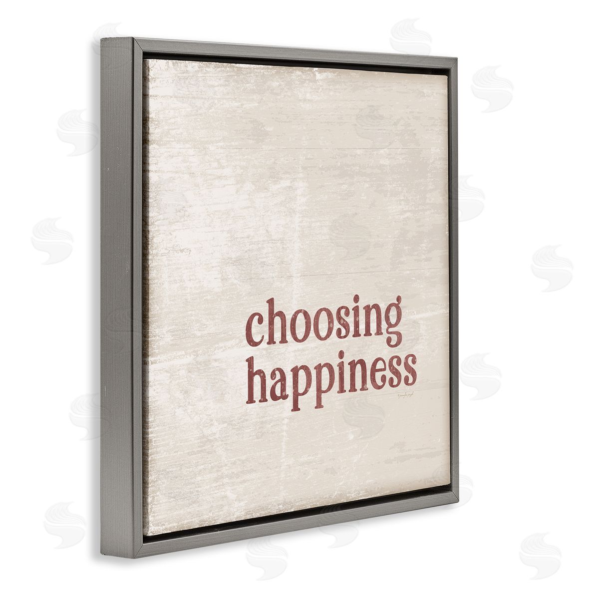 Jennifer Pugh Choosing Happiness Rustic Grain Pattern Phrase Gray Floating Frame Canvas Wall Art Print