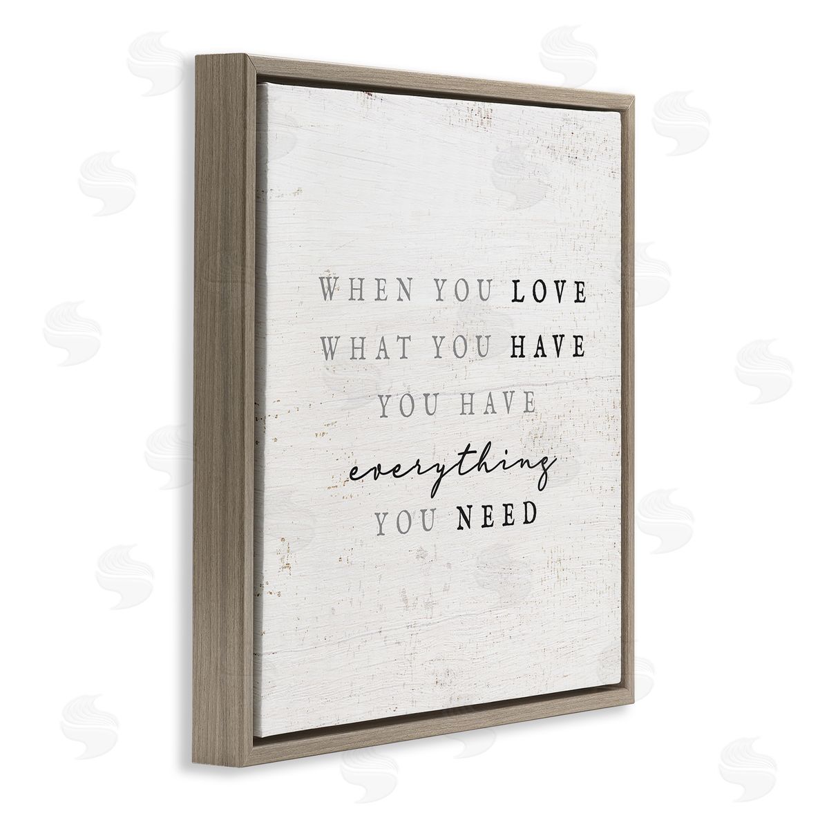 Stupell Studio Love What You Have Reassuring Rustic Quote Brown Floating Frame Canvas Wall Art Print