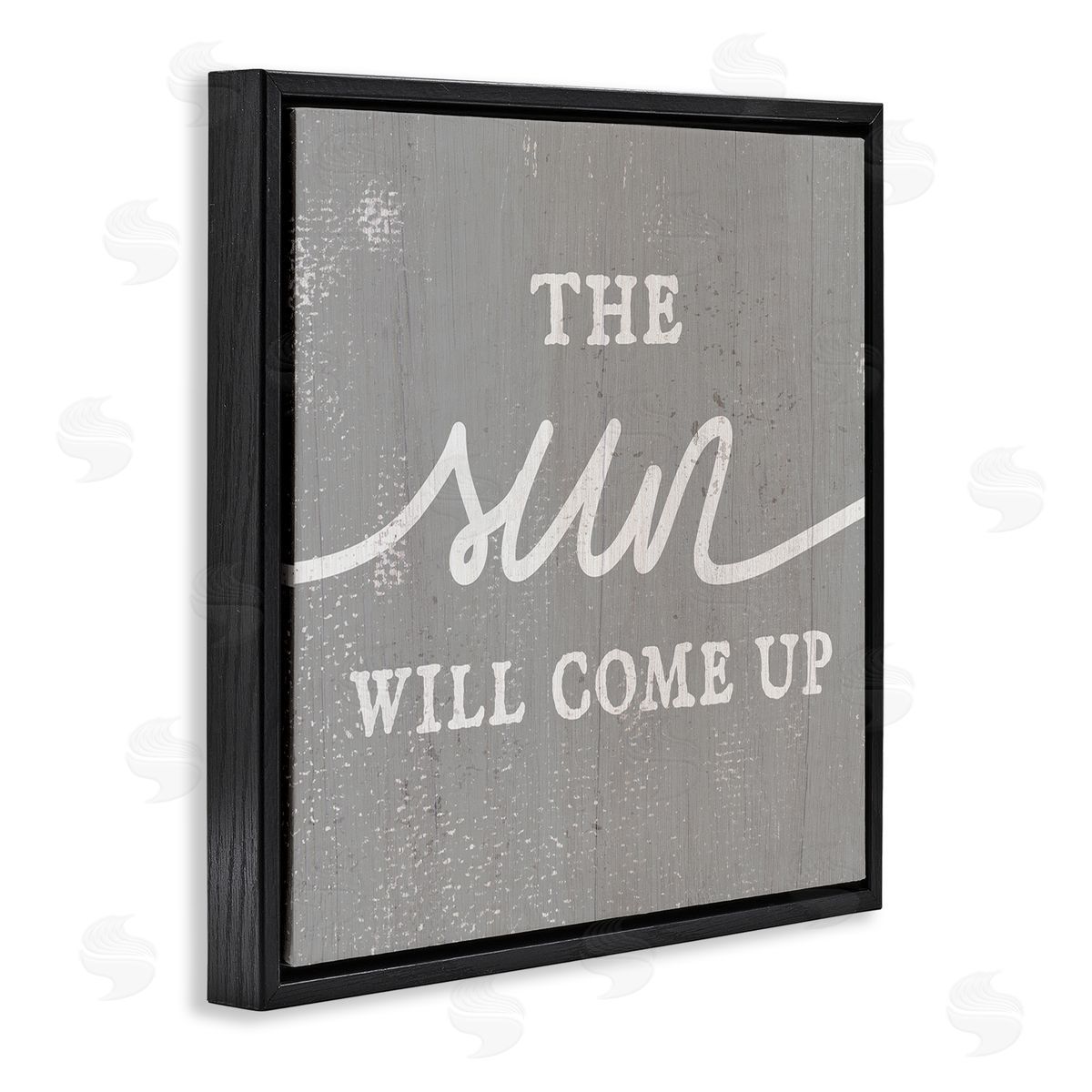 Stupell Studio Sun Will Come Up Uplifting Rustic Plank Pattern Black Floating Frame Canvas Wall Art Print