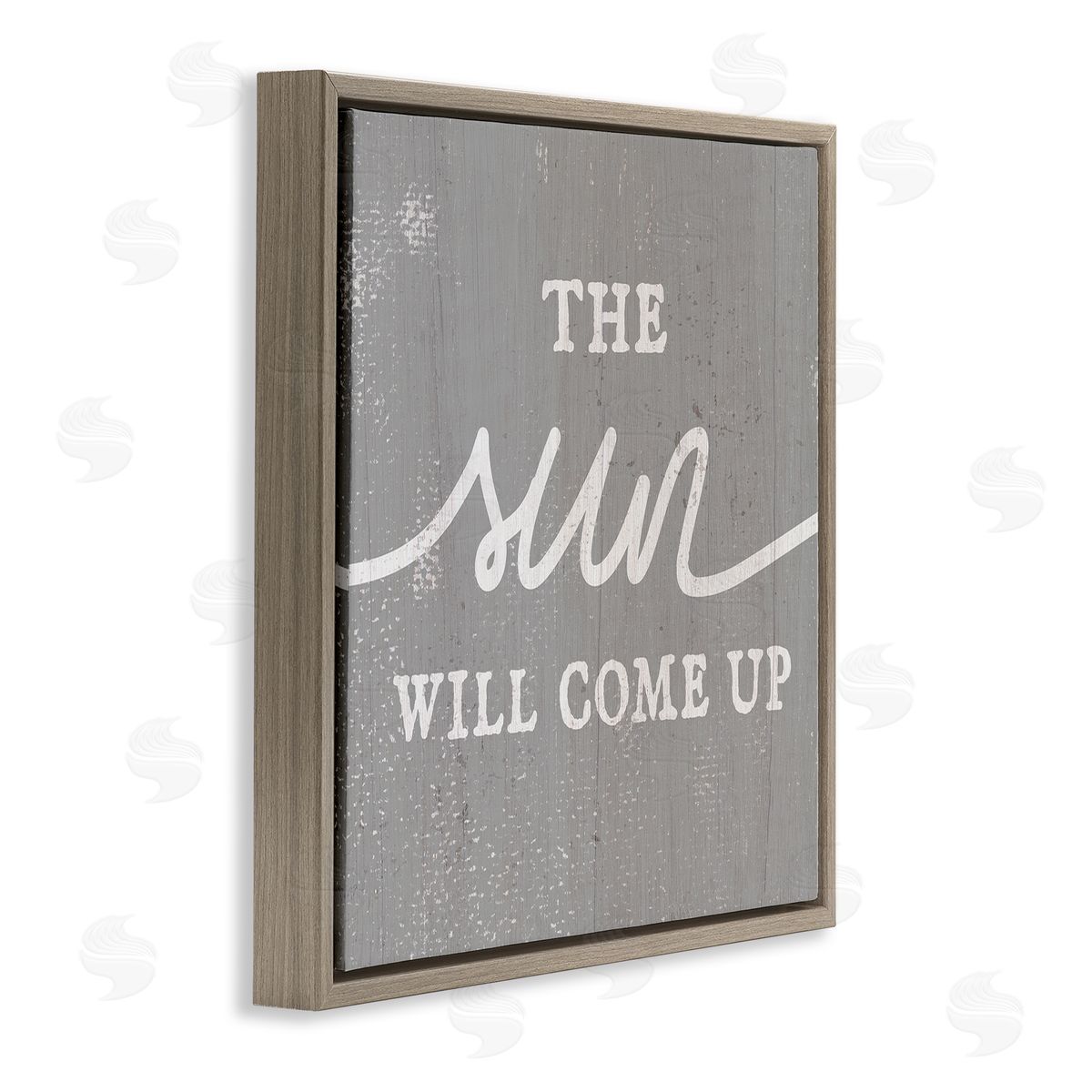 Stupell Studio Sun Will Come Up Uplifting Rustic Plank Pattern Brown Floating Frame Canvas Wall Art Print
