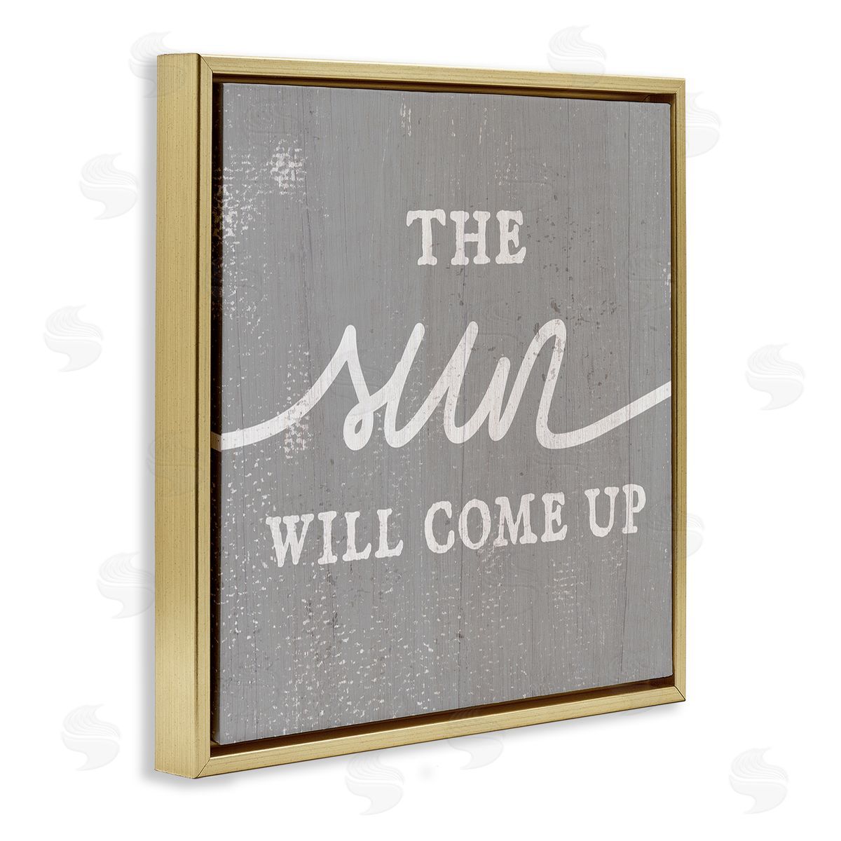 Stupell Studio Sun Will Come Up Uplifting Rustic Plank Pattern Gold Floating Frame Canvas Wall Art Print