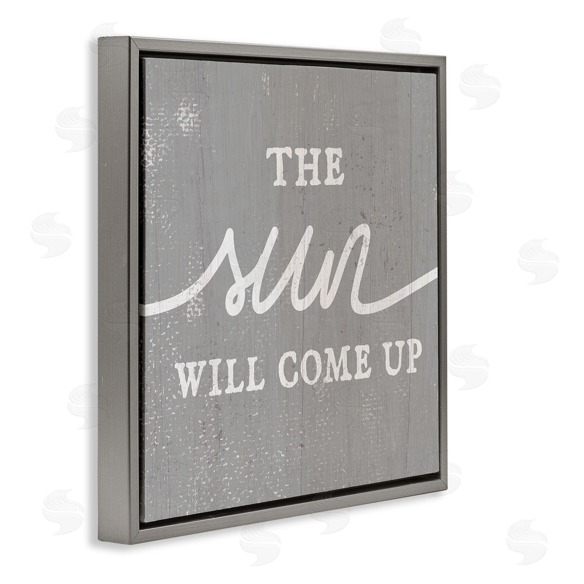 Stupell Studio Sun Will Come Up Uplifting Rustic Plank Pattern Gray Floating Frame Canvas Wall Art Print