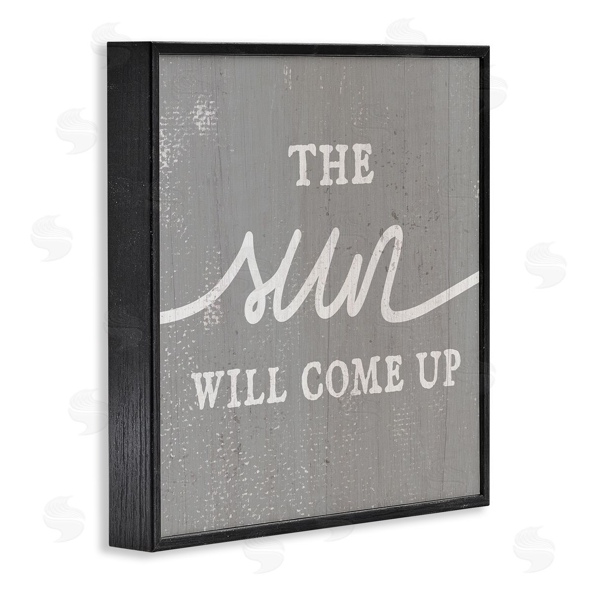 Stupell Studio Sun Will Come Up Uplifting Rustic Plank Pattern Black Framed Glicee Wall Art Print
