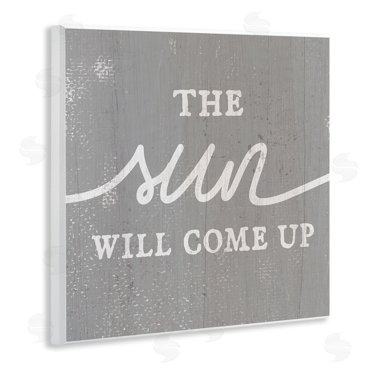 Stupell Studio Sun Will Come Up Uplifting Rustic Plank Pattern Wooden Wall Plaque Art Print