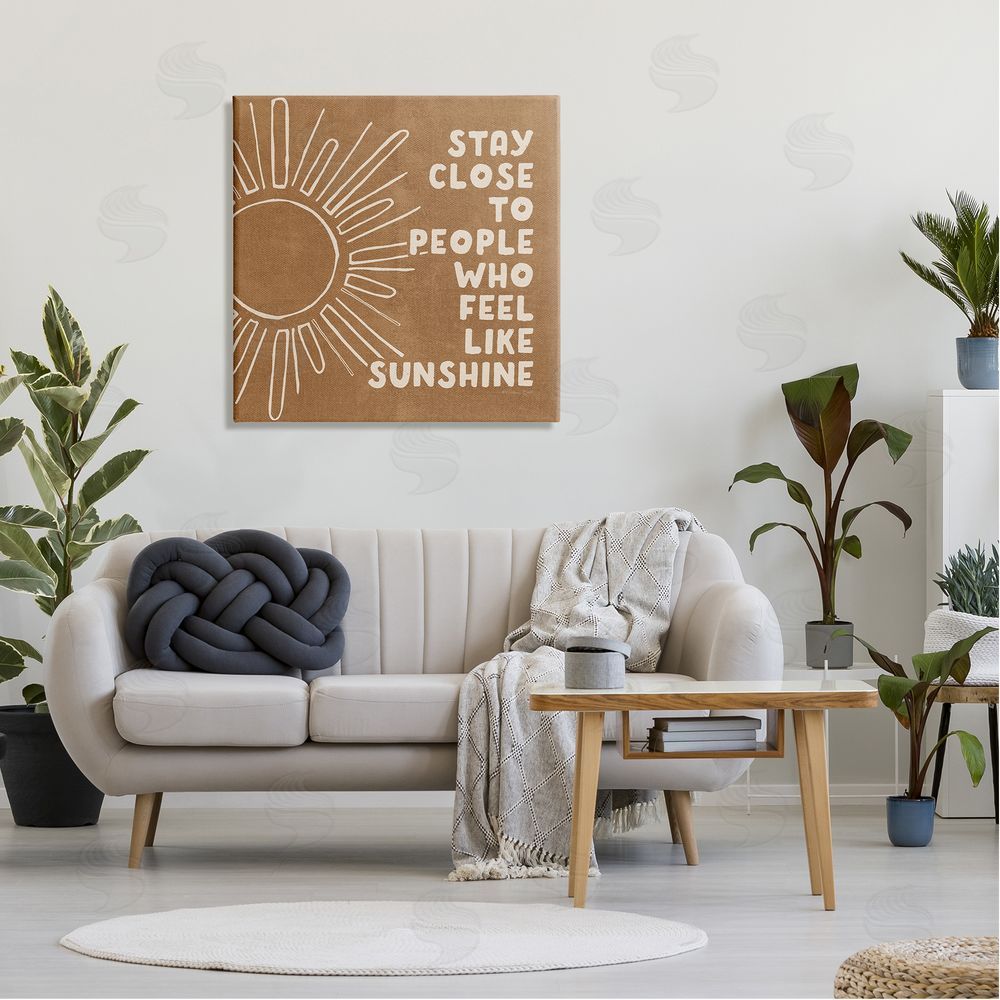 Susan Ball Feel Like Sunshine Supportive Friendship Boho Sun Rays Canvas Wall Art in Room