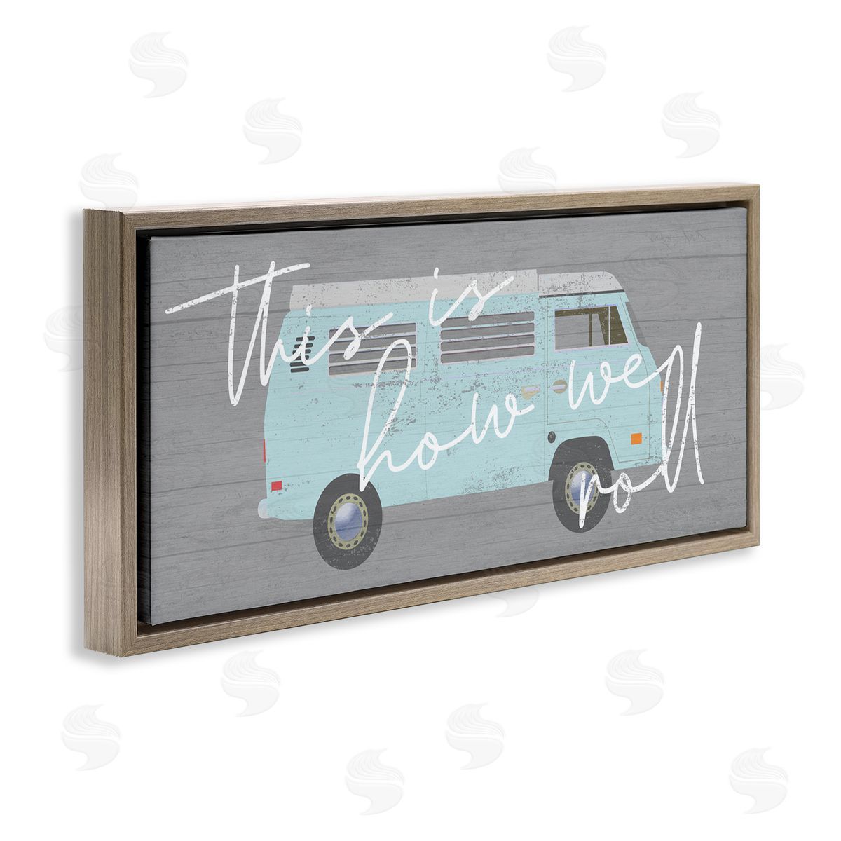 Stupell Studio How We Roll Blue Travel Van Bus Vintage Calligraphy